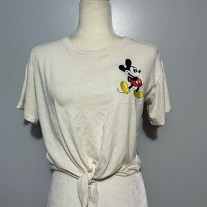 Disney Shirt XL Beige Crop Top Mickey Mouse Double Sided Graphic Tee